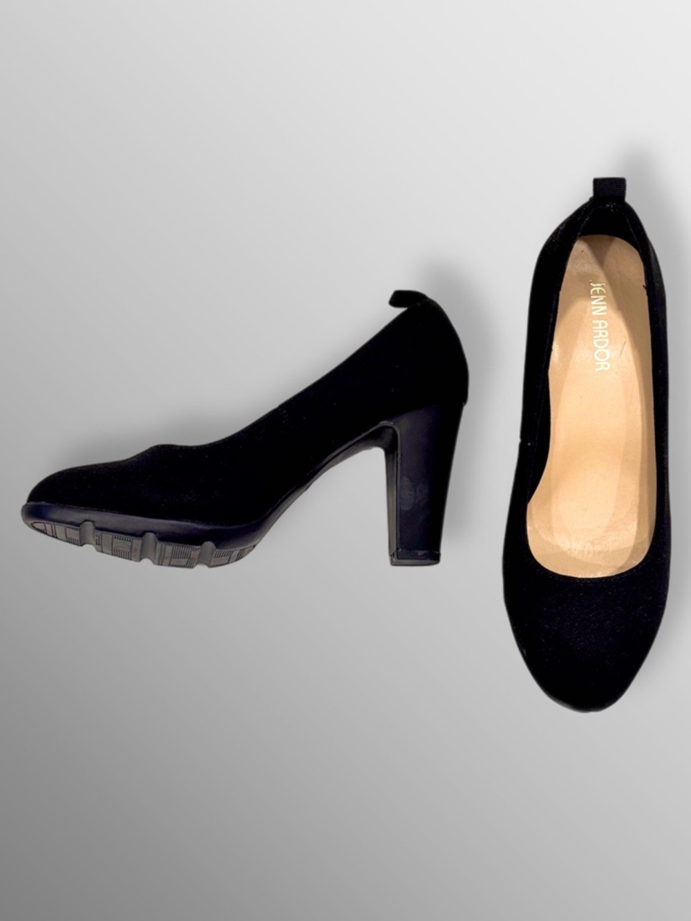 Jenn Ardor Suede Rounded Black Heels 8.5